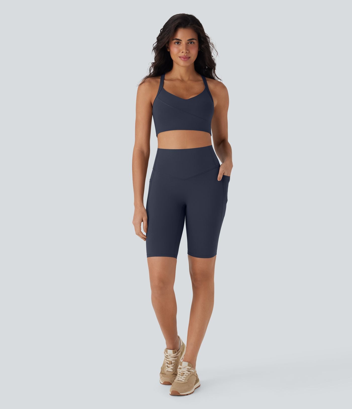 Short cycliste 22,8 cm d'entraînement gainant taille haute avec poches Halara UltraSculpt™