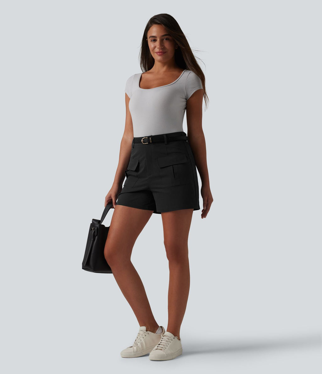 Short tailleur en popeline stretch taille mi-haute 10 cm avec poches