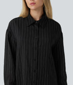 Chemise tailleur à manches longues à rayures mélange lin