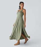 Robe Casual Débardeur Longue Fluide Fendue Dos Nu à Col en U