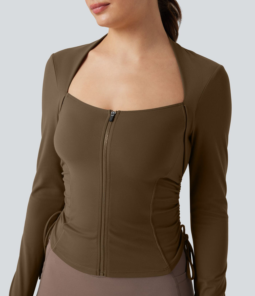 Veste yoga SoftlyZero™ Plush manches longues avec trous pour pouces et cordon de serrage