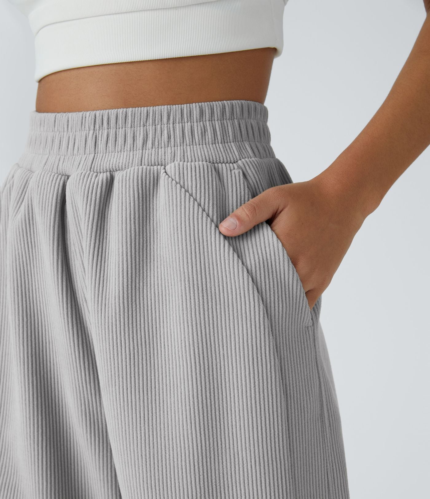 Pantalon velours côtelé de jogging décontracté à taille haute avec poches latérales