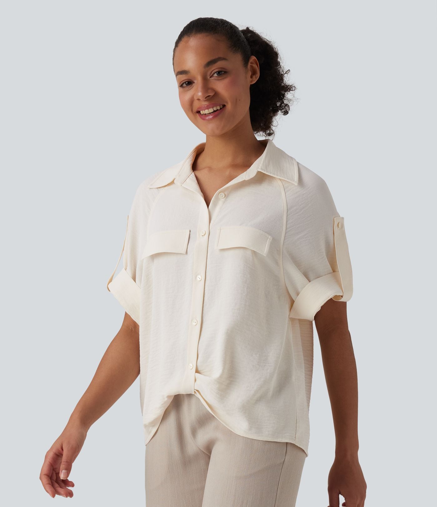 Chemise casual manches courtes aspect lin