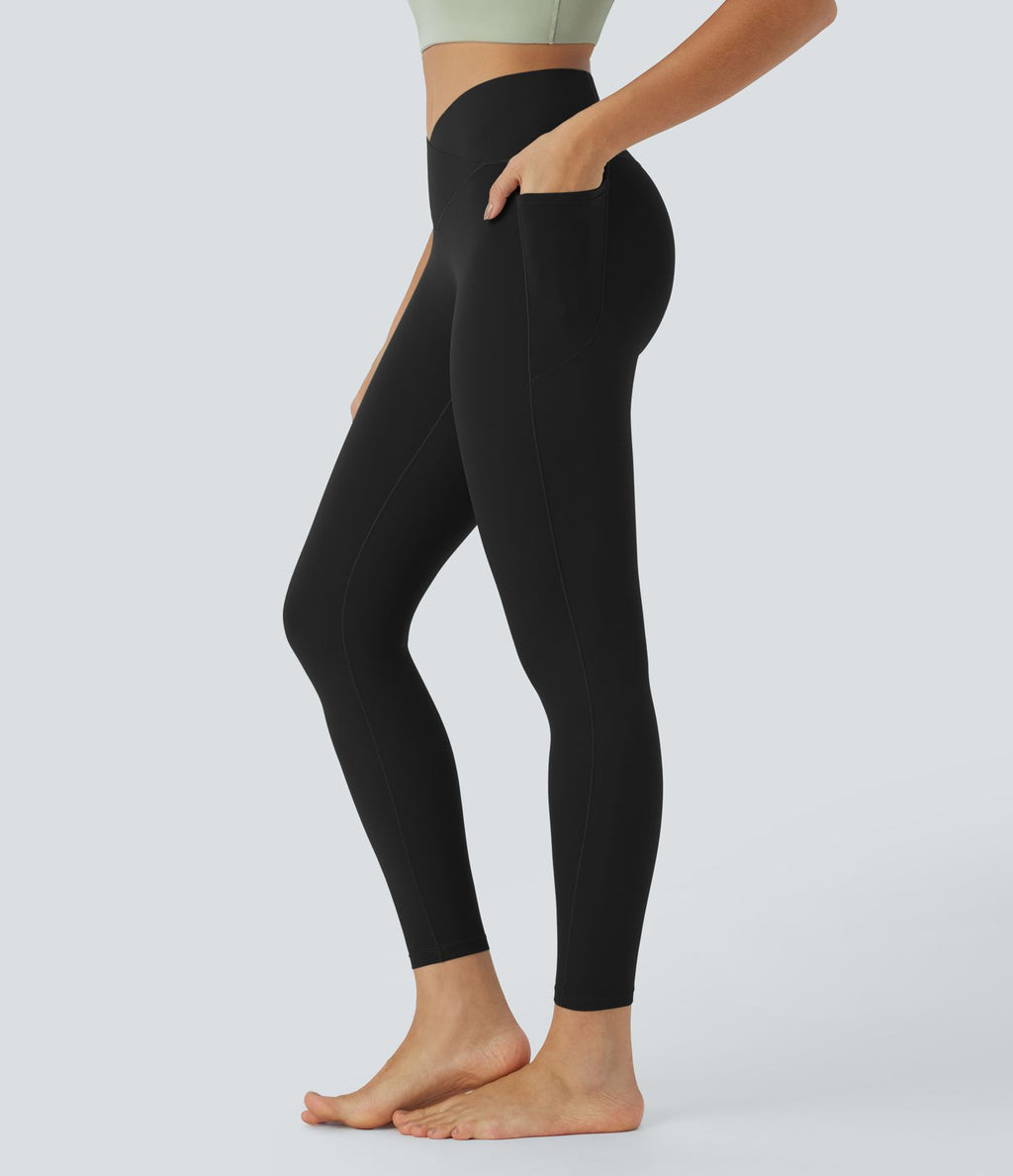 Halara UltraSculpt™ Legging Yoga 7/8 à Taille Haute Croisée avec Contrôle du Ventre et Push-up Toucher Frais Poches Latérales