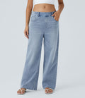 Jean Casual Halara Flex™ Taille Mi-Haute à Jambes Larges Tricot Extensible Lavé avec Poches Multiples