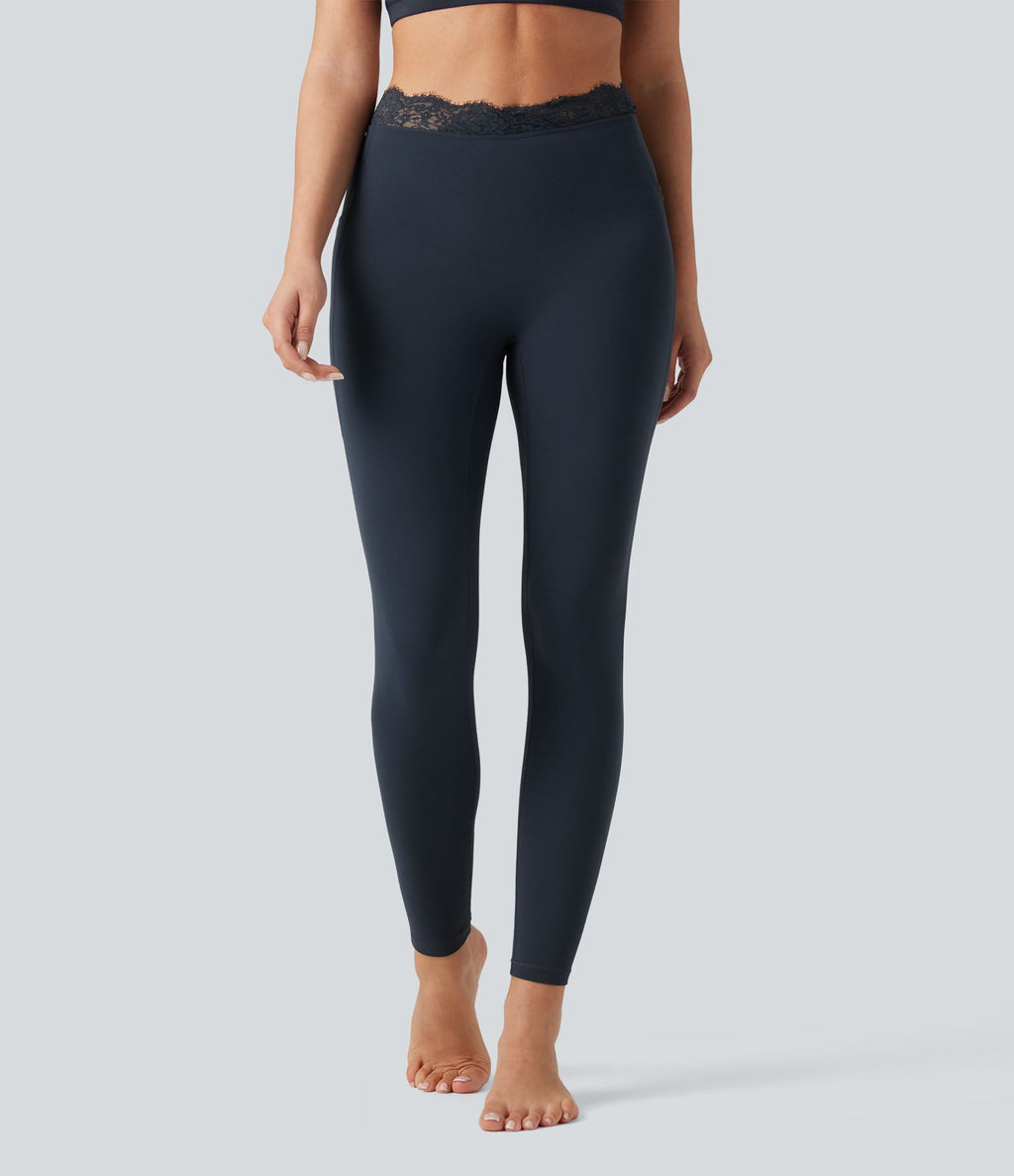 Legging de yoga Halara UltraSculpt™ taille haute, ceinture en V, dentelle contrastée, à poches