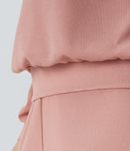 Sweatshirt Casual en Tissu Gaufré à Col en V et Manches Longues Épaules Tombantes