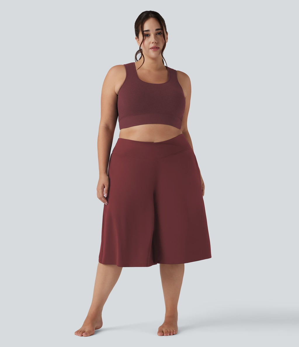 Pantalon corsaire grande taille large SoftlyZero™ Airy taille haute croisée effet frais InstantCool avec poches