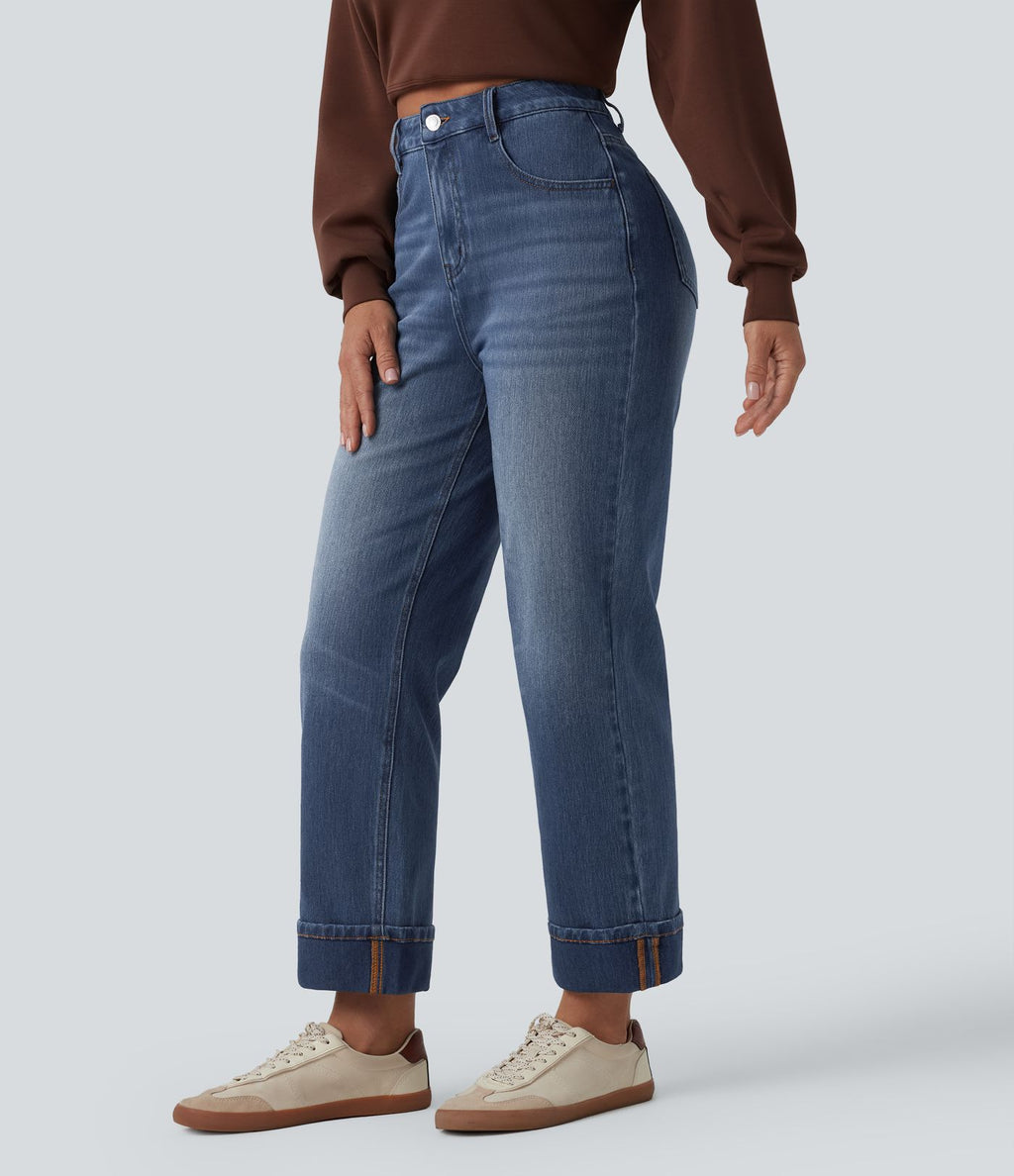 Jean droit 7/8 décontracté Halara Flex™ taille haute avec poches