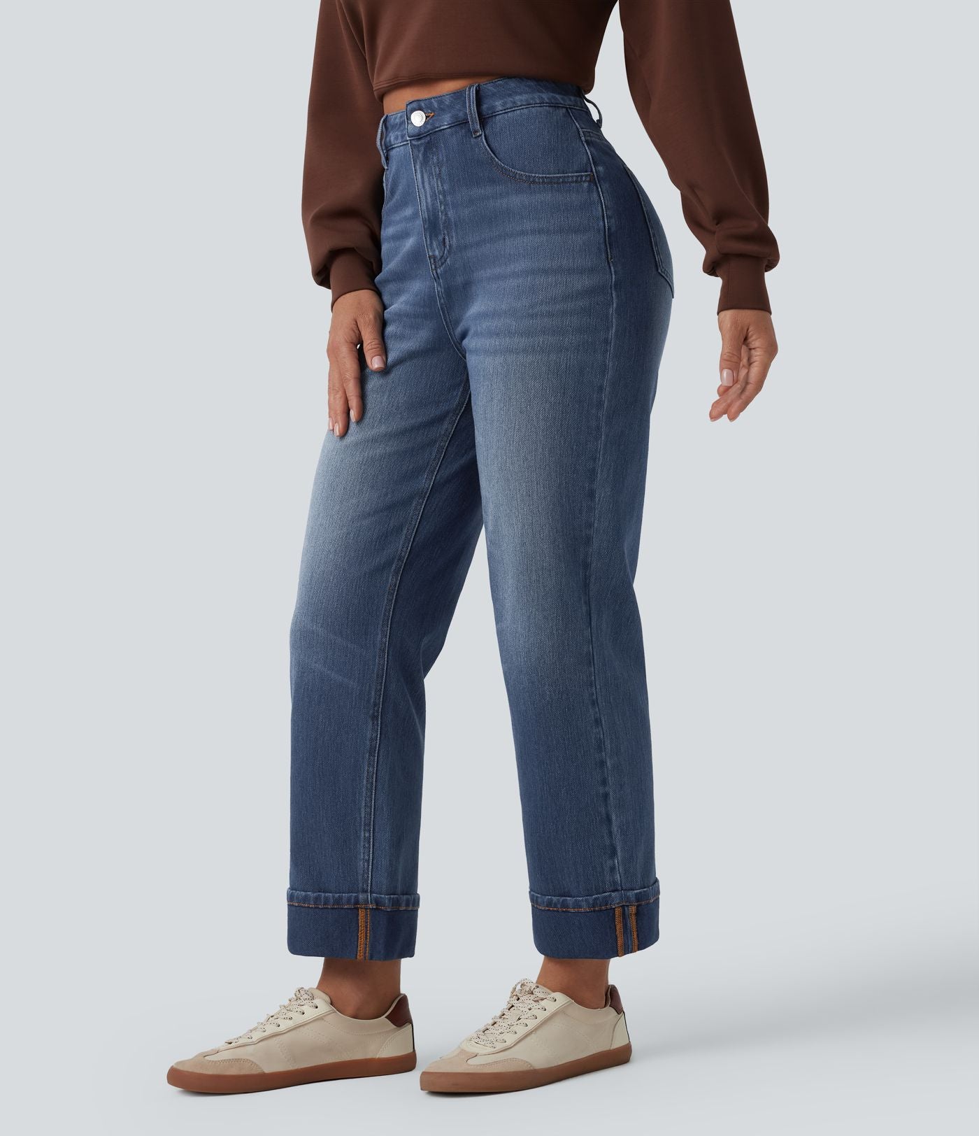 Jean droit 7/8 décontracté Halara Flex™ taille haute avec poches