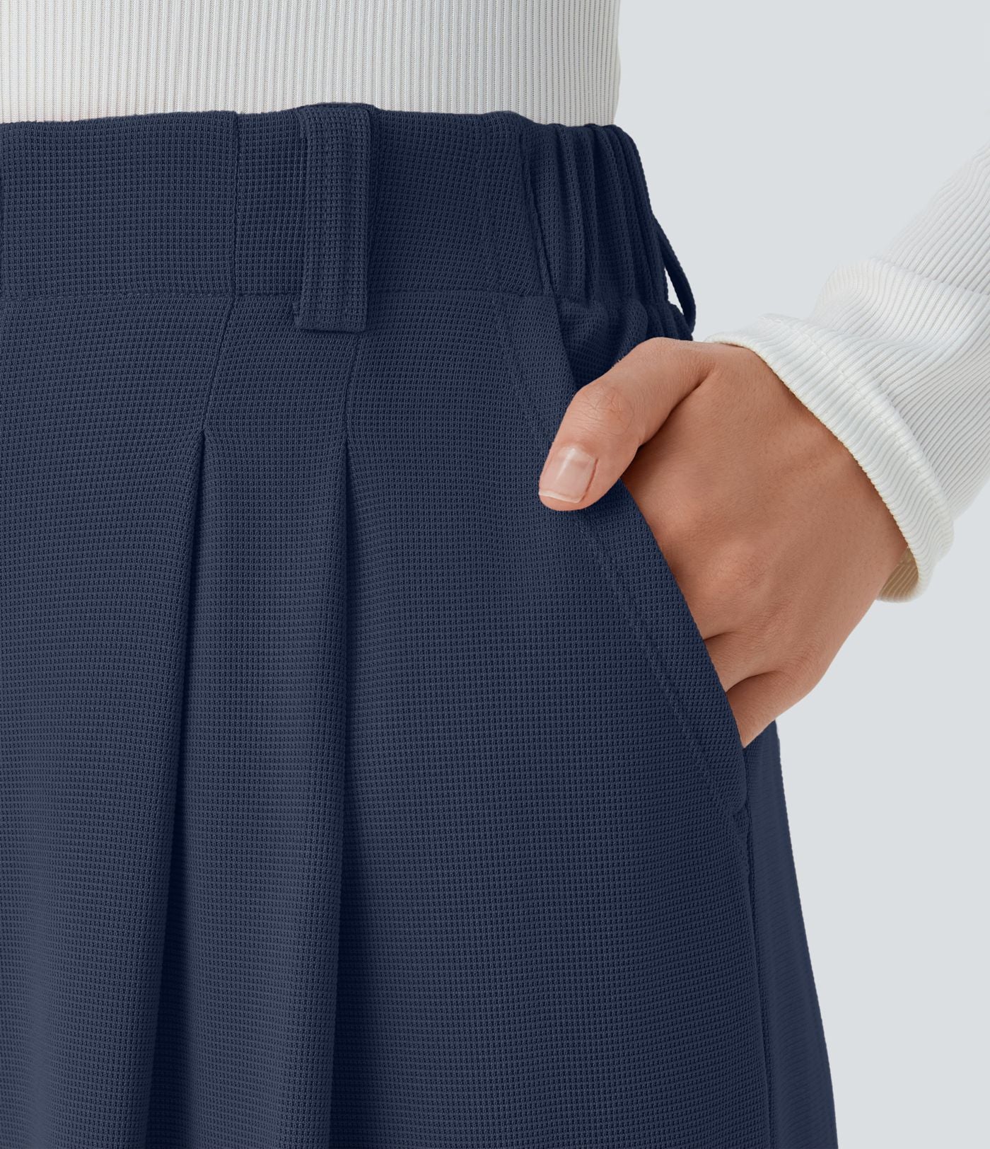 Pantalon Tailleur Large Fluide Halara Flex™ Gaufré Taille Haute Poches Latérales