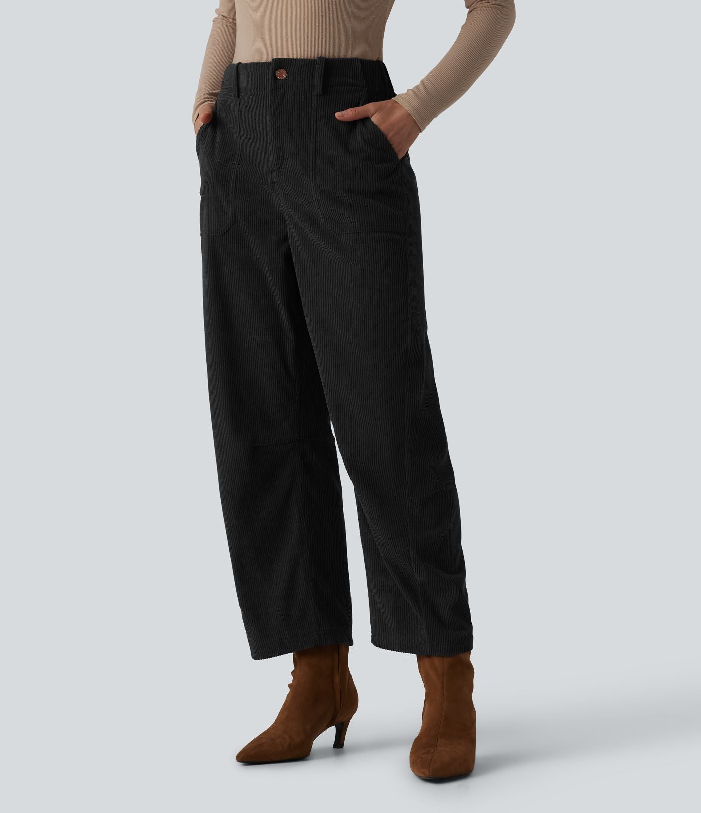 Halara Flex™ Pantalon tailleur velours côtelé taille haute coupe tonneau avec poches