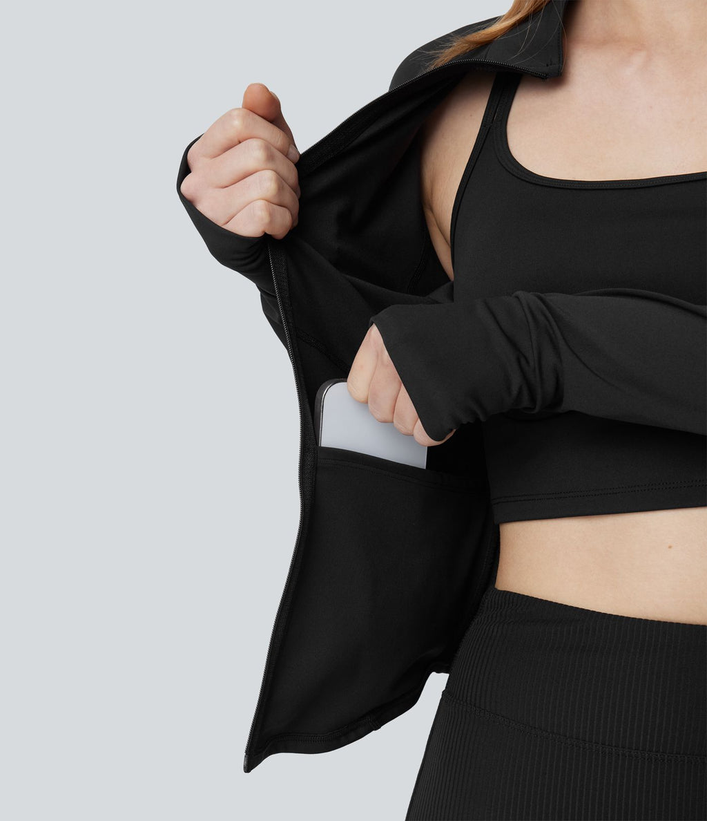 PuffFlex Manteau doudoune 3-en-1 court casual à col montant et veste à ourlet arrondi avec passants pouces et poche