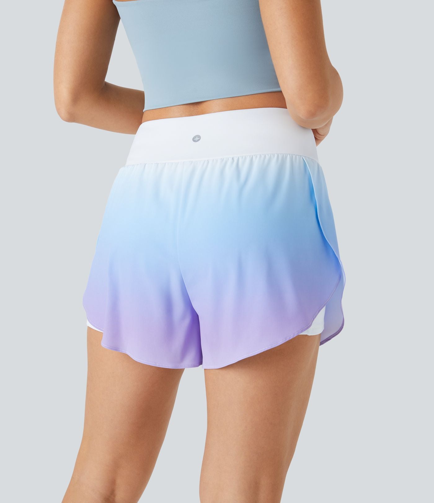 Short Yoga 2-en-1 à Taille Haute avec Poches Latérales et Ourlet Courbé Dégradé