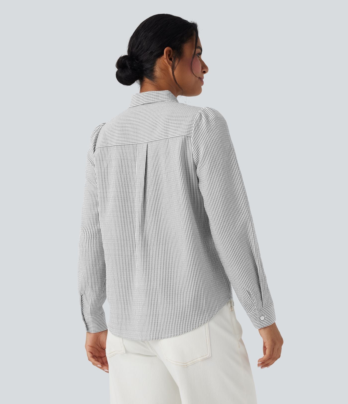 Chemise décontractée rayée à manches longues avec nœud devant