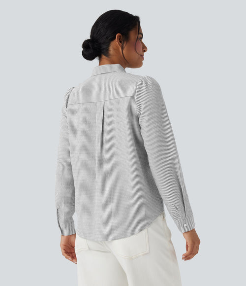 Chemise décontractée rayée à manches longues avec nœud devant