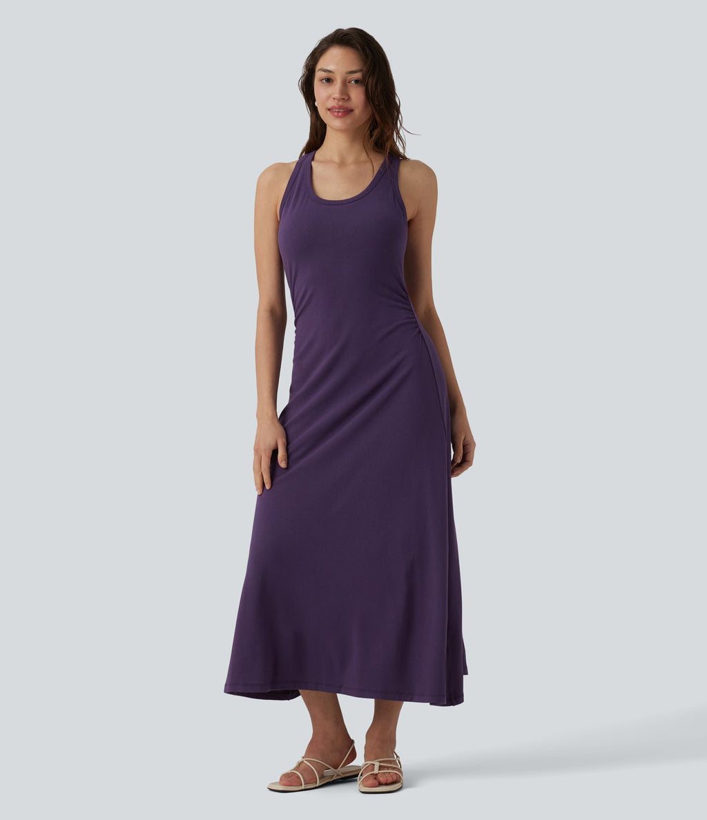 Robe mi-longue casual dos nageur sans manches avec fronces et brassière intégrée
