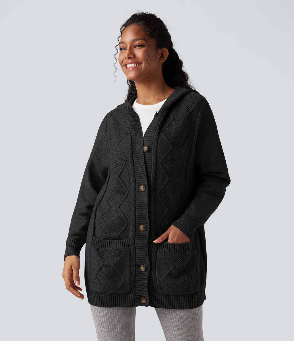 Cardigan à capuche avec boutons et poches