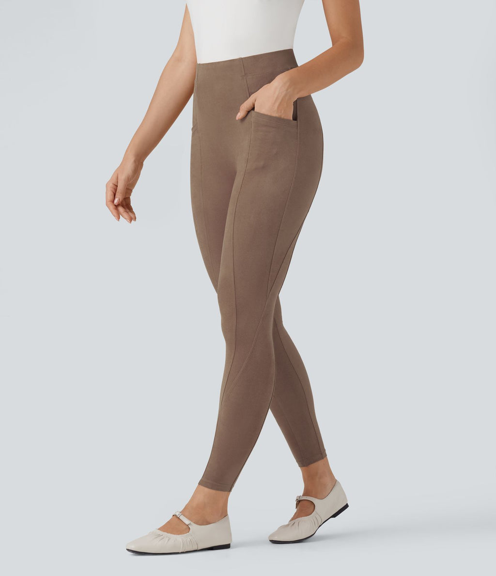 Legging décontracté 7/8 effet daim taille haute gainant avec poches