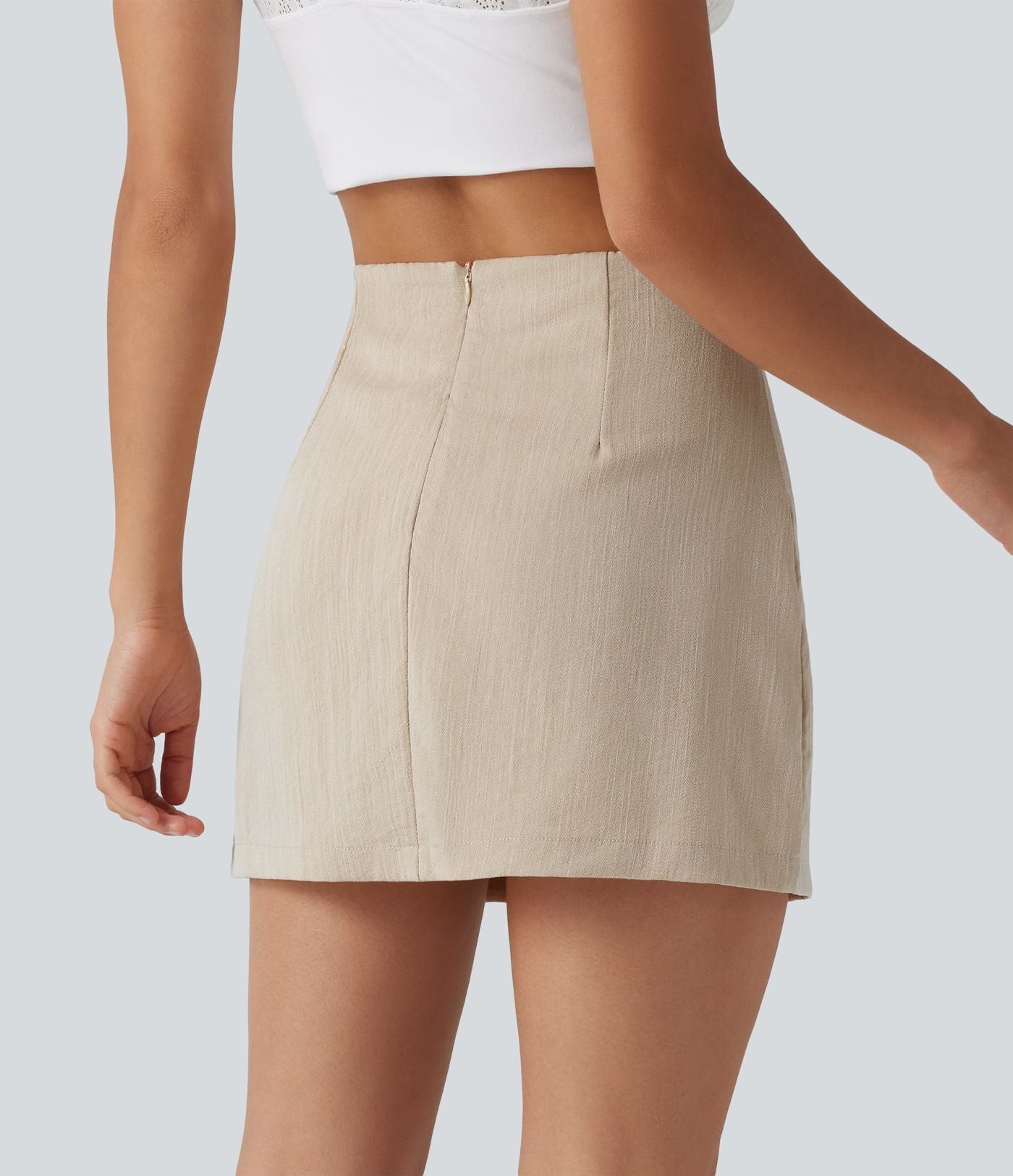 Jupe mini trapèze 2-en-1 décontractée effet lin, taille haute