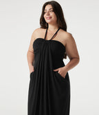 Robe maxi grande taille col halter dos nu avec lien au dos et poches