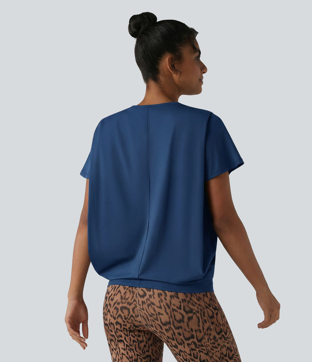 Haut de sport col rond manches courtes effet frais InstantCool avec fronces, protection solaire UPF50+