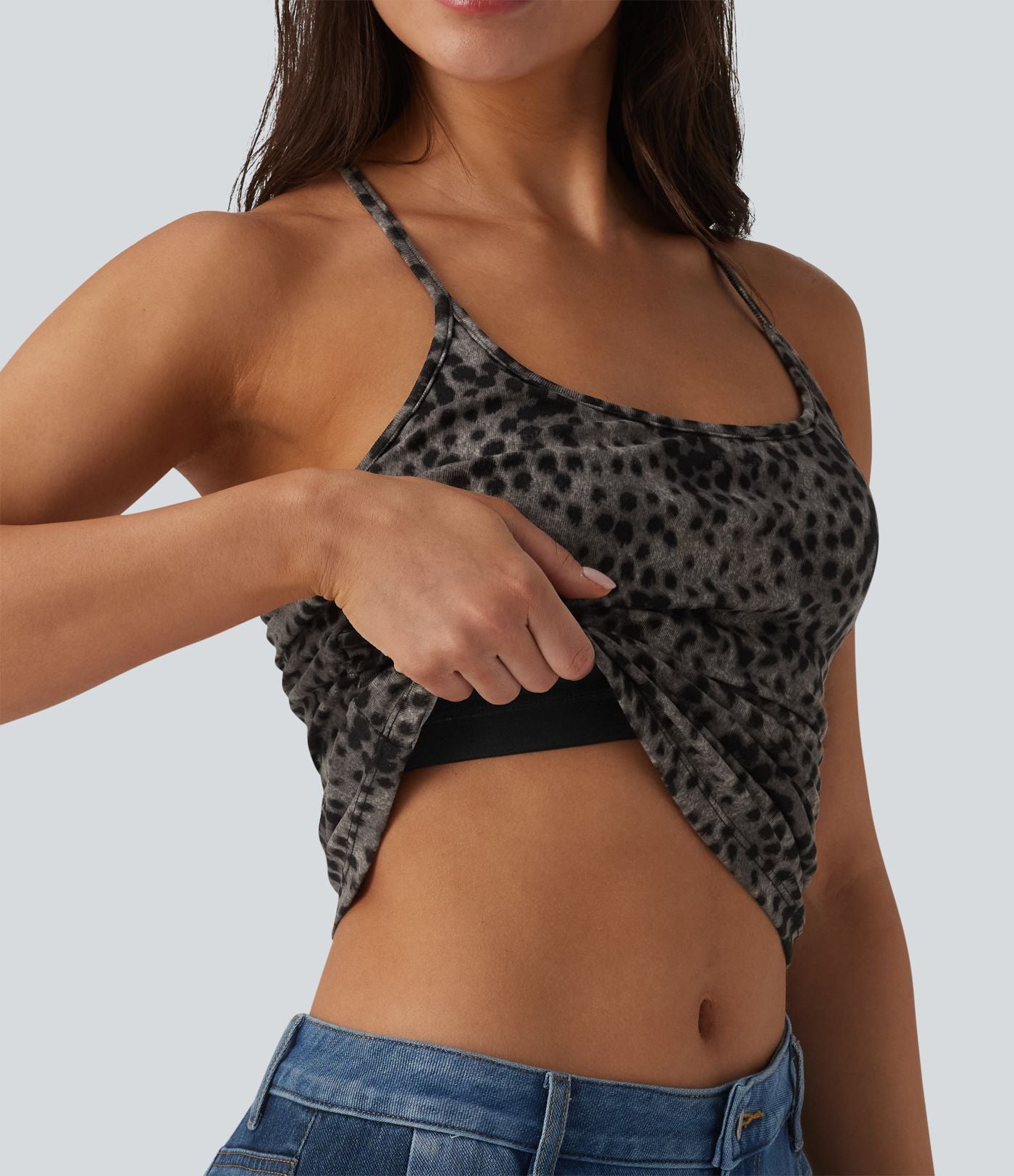 Débardeur casual dos nageur imprimé léopard avec soutien-gorge intégré