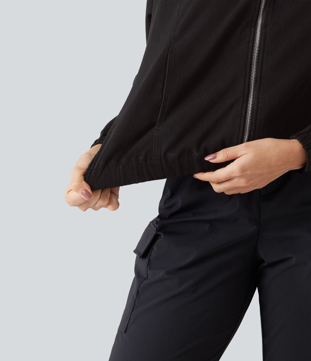 Veste en jean Halara Flex™ à col montant avec manches longues, zip et poches