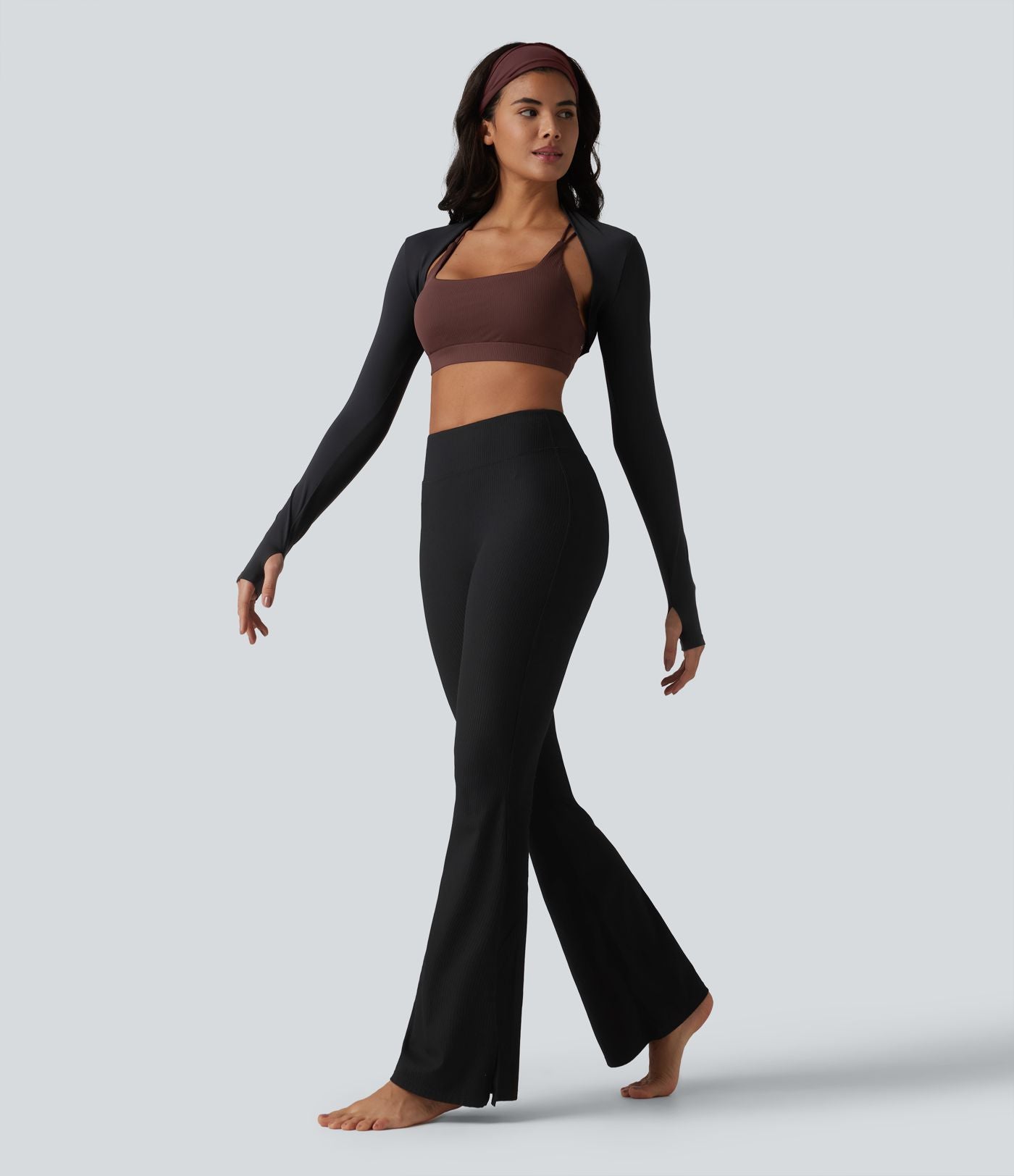 Brassière de sport à encolure carrée en maille côtelée avec soutien-gorge intégré — UPF40+