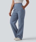 Pantalon décontracté coupe droite taille haute avec poches