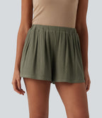 Short tailleur casual ample taille mi-haute côtelé maille avec poches