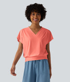 Haut de sport yoga oversize col V à manches courtes effet frais InstantCool à séchage rapide