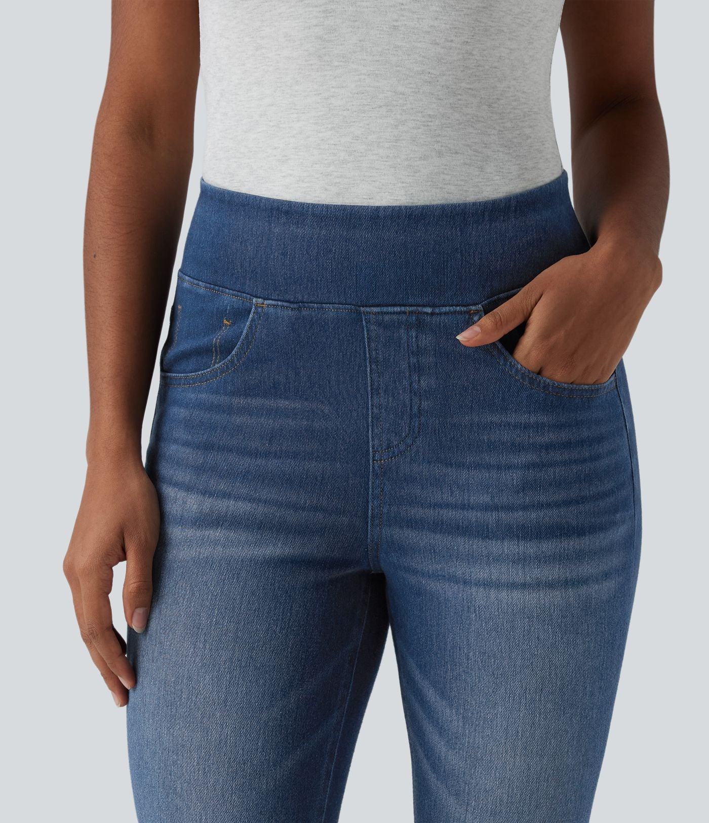 Jean capri skinny Halara Flex™ taille haute décontracté à ourlet roulotté avec poches