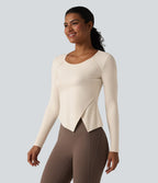 Halara HeatCore Haut de sport chauffant col rond manches longues ourlet asymétrique