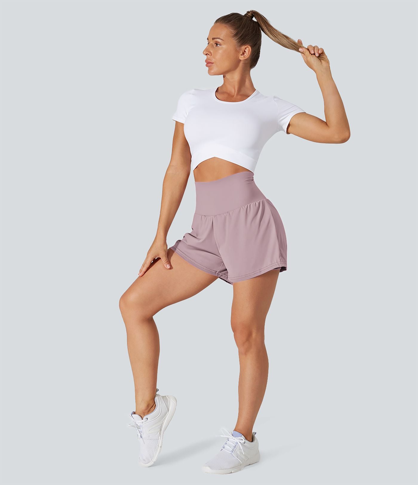 Short 7,5cm Yoga 2 en 1 Super Taille Haute Poches Arrière Poches Cachées Latérales