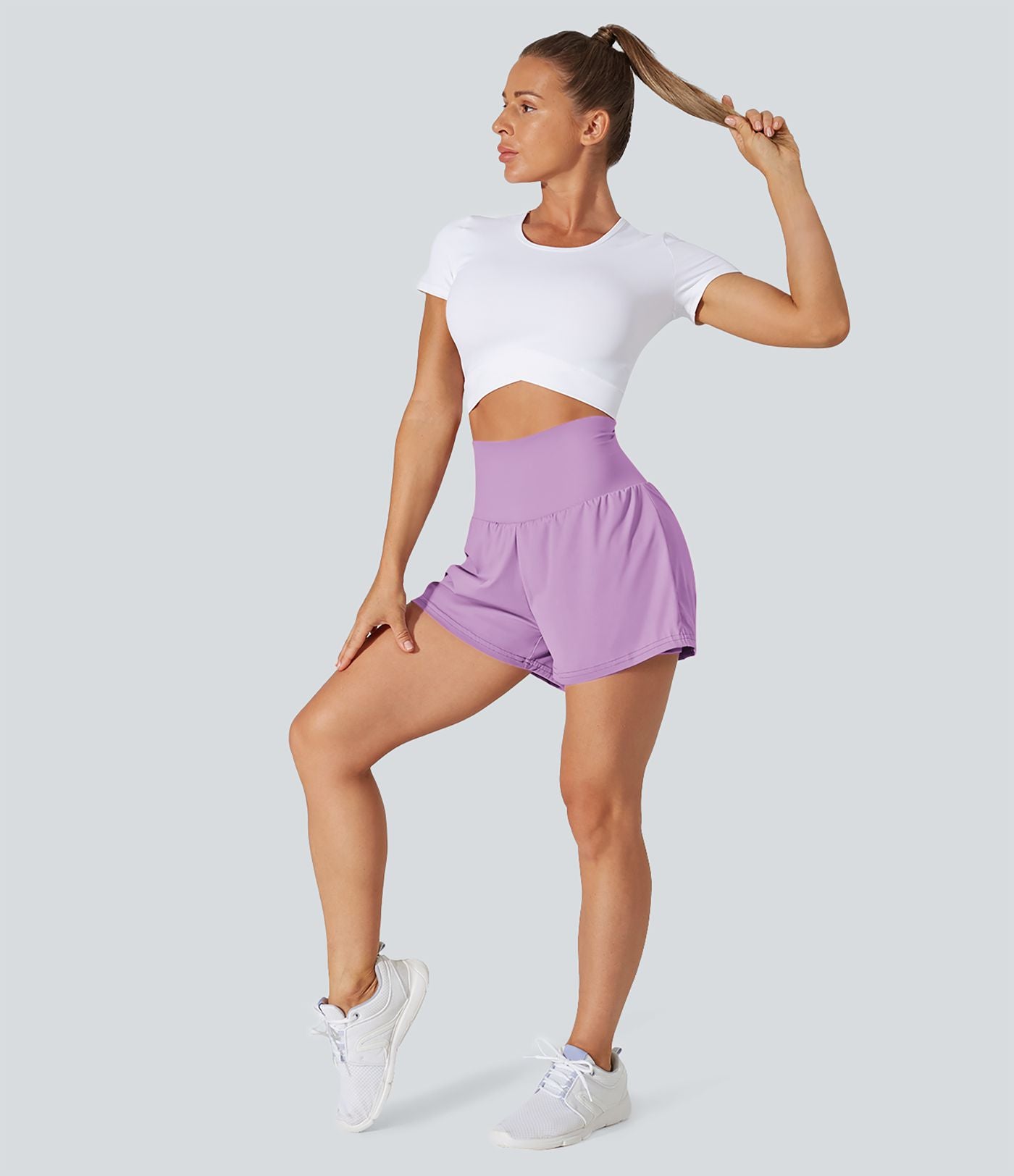 Short 7,5cm Yoga 2 en 1 Super Taille Haute Poches Arrière Poches Cachées Latérales