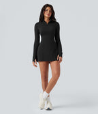 Robe de tennis active courte SoftlyZero™ Plush 2-pièces demi-zip manches longues avec trous pouces et poches