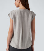 Blouse de Travail Col V Manches Courtes avec Boutons Décoratifs