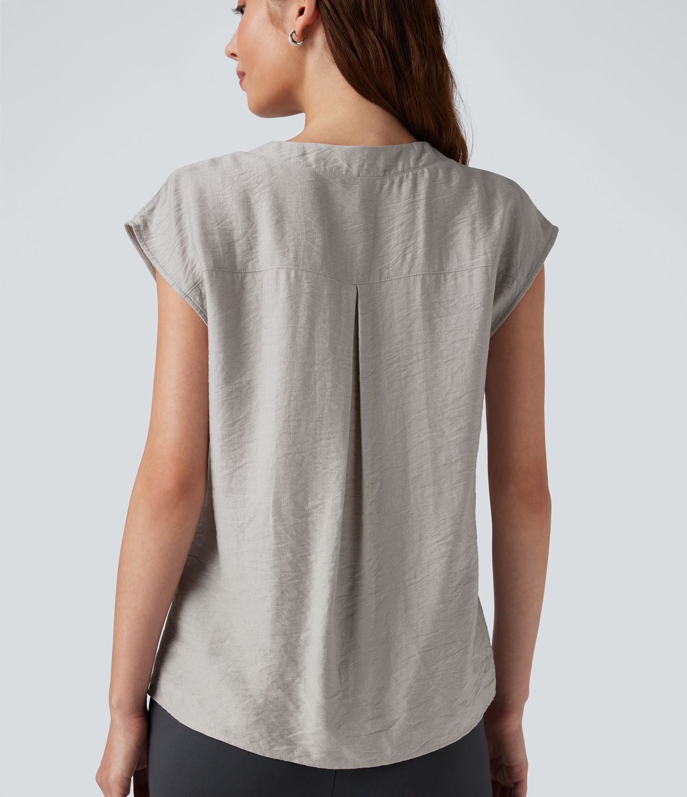 Blouse de Travail Col V Manches Courtes avec Boutons Décoratifs