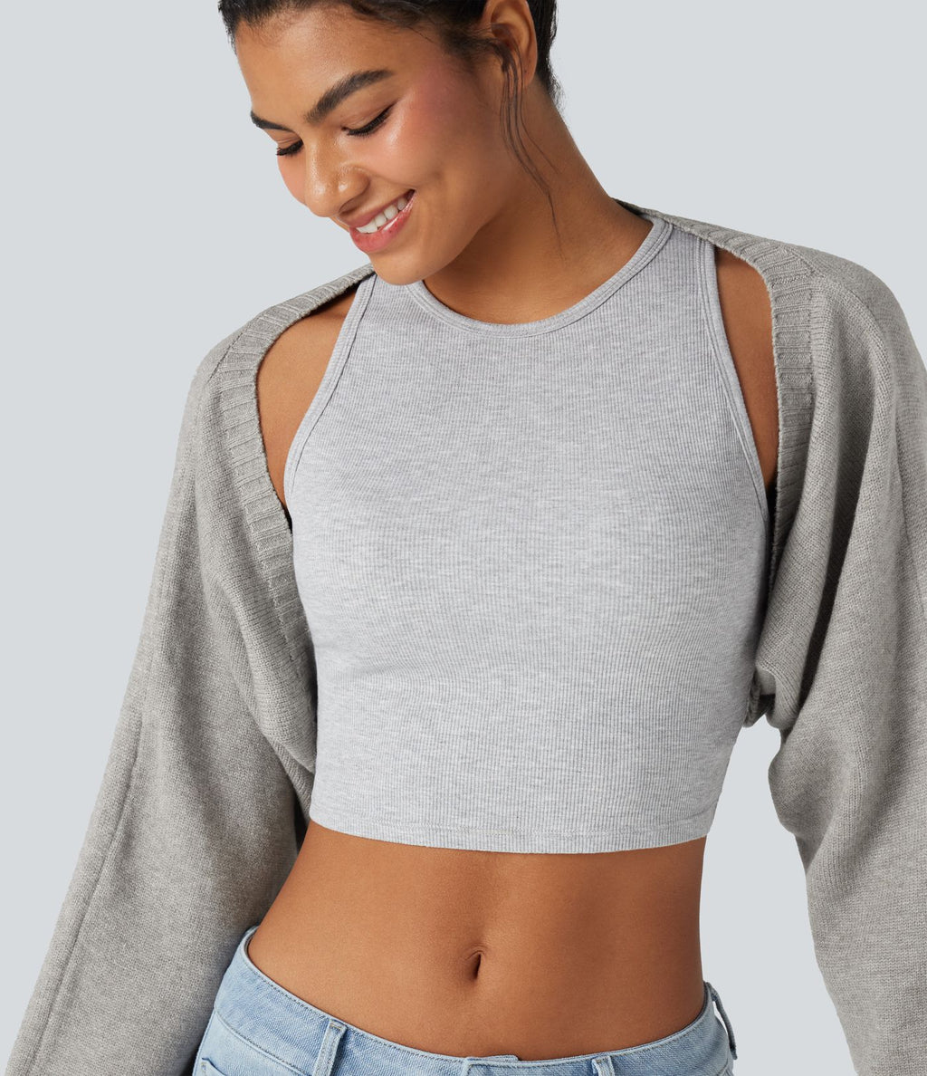 Boléro pull manches raglan longues coupe décontractée