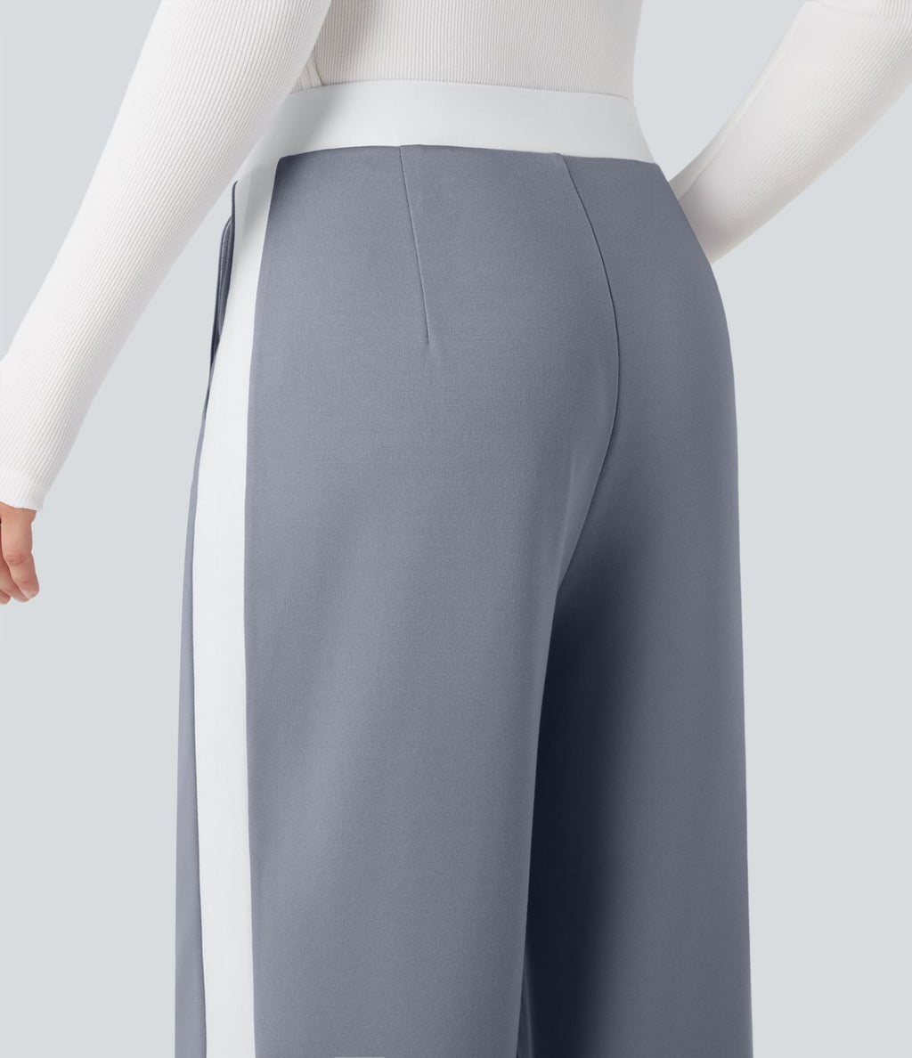 Pantalon de travail coupe droite taille moyenne color block avec fente avec poches