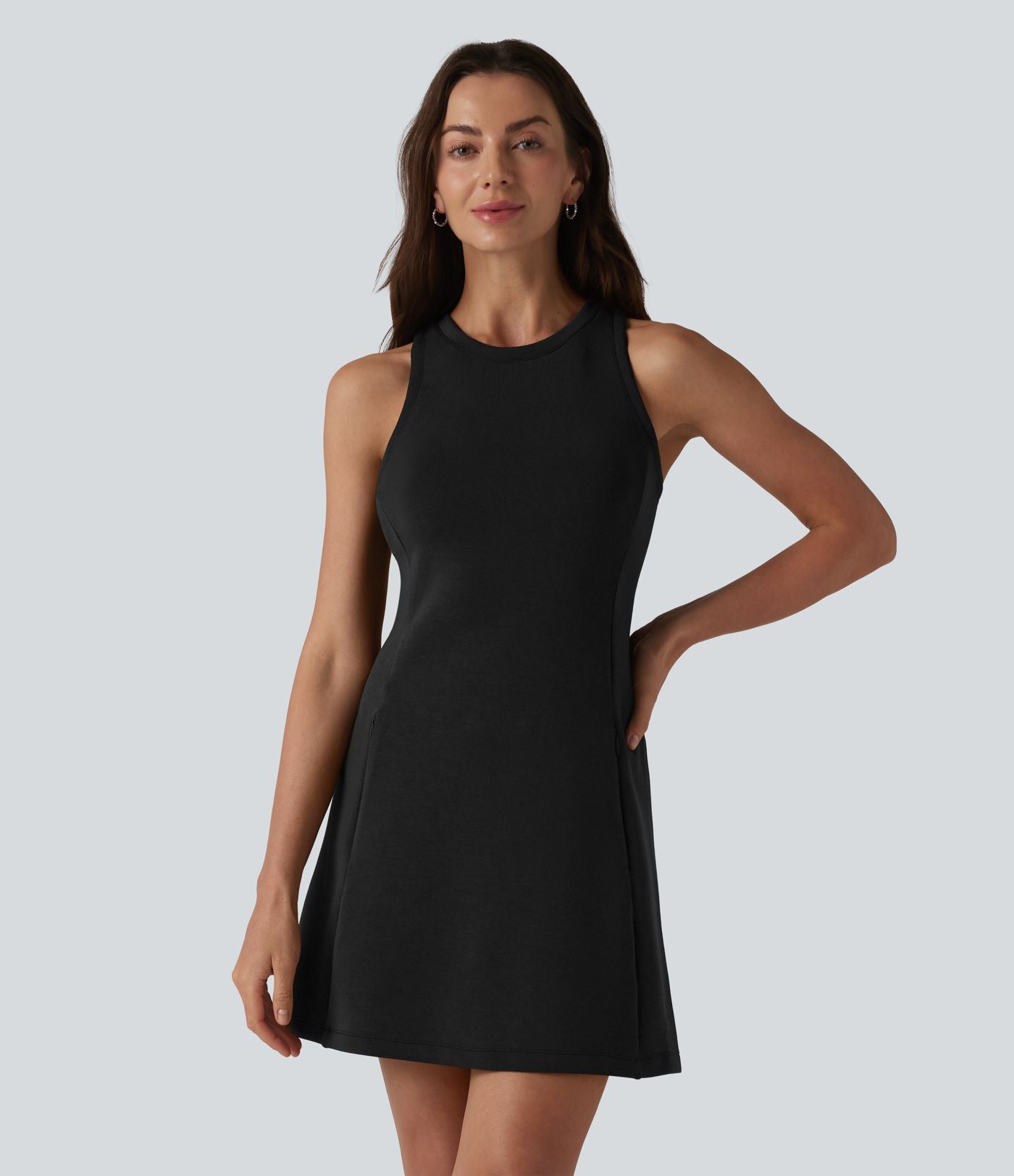 Robe courte décontractée sans manches à col rond SpacerTek™ avec poches