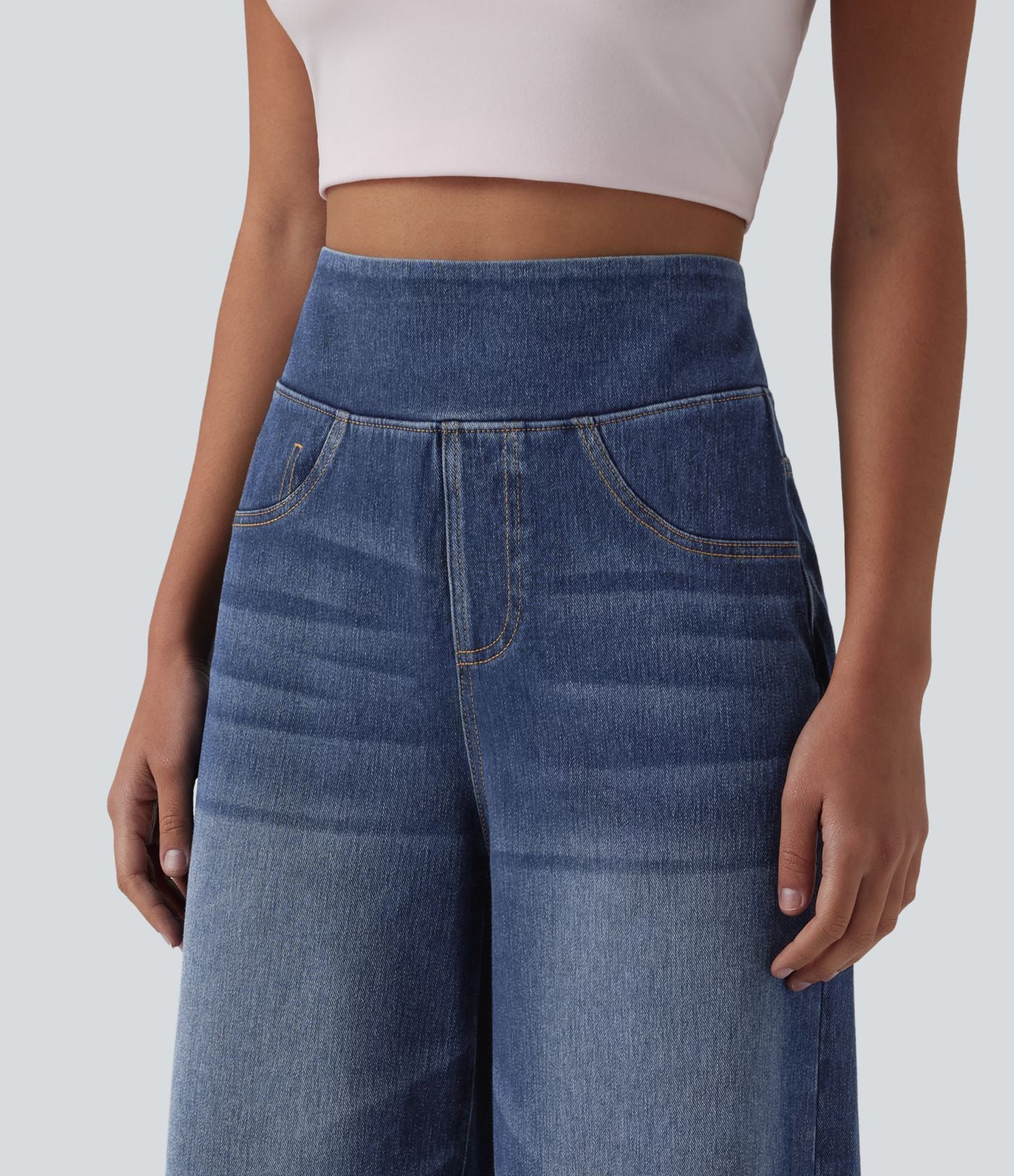 Jean capri ample Halara Flex™ taille haute gainant avec poches