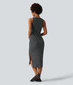 Robe midi moulante casual col rond sans manches à rayures