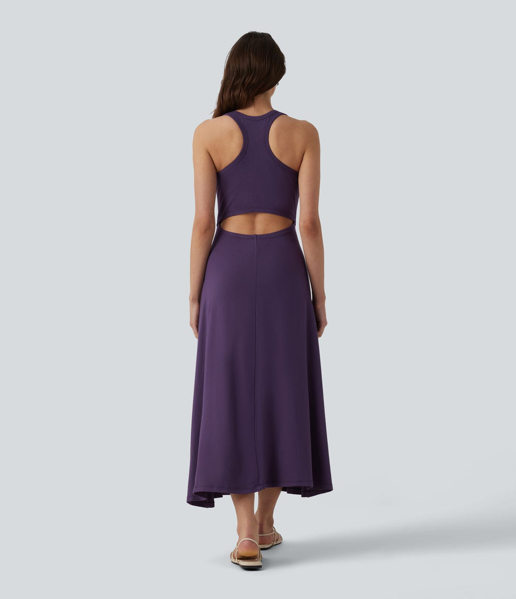Robe mi-longue casual dos nageur sans manches avec fronces et brassière intégrée