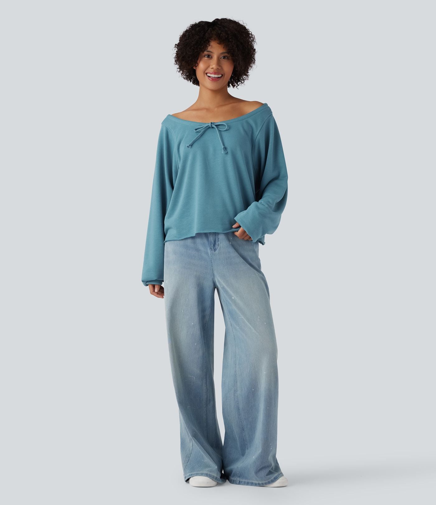 Sweat décontracté épaules dénudées manches longues