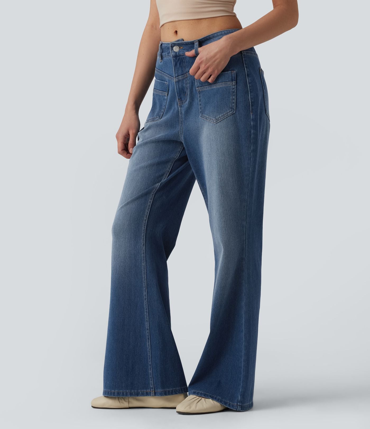 Jean évasé Halara Flex™ casual taille mi-haute avec poches
