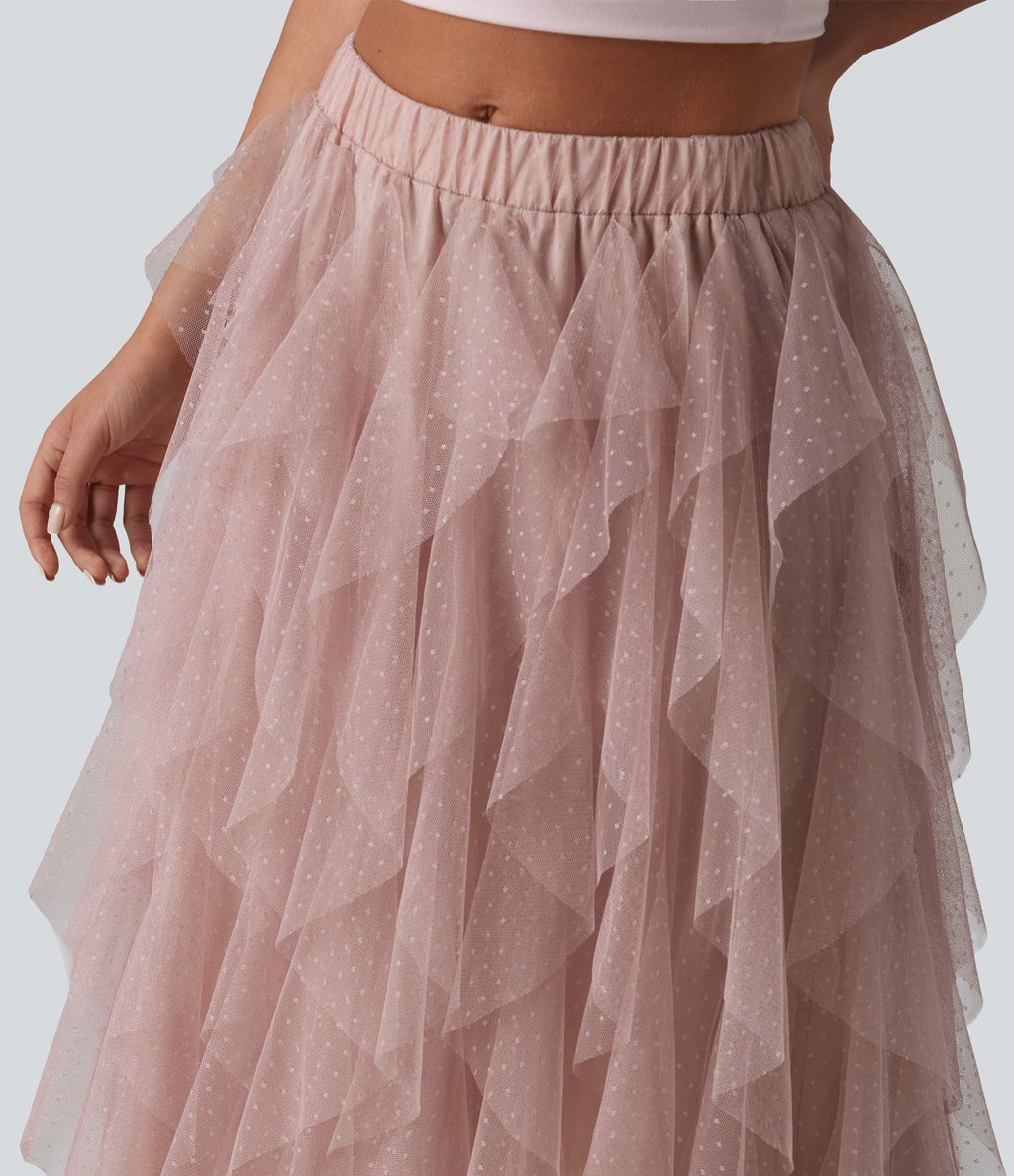 Jupe midi resort asymétrique à volants en maille taille mi-haute