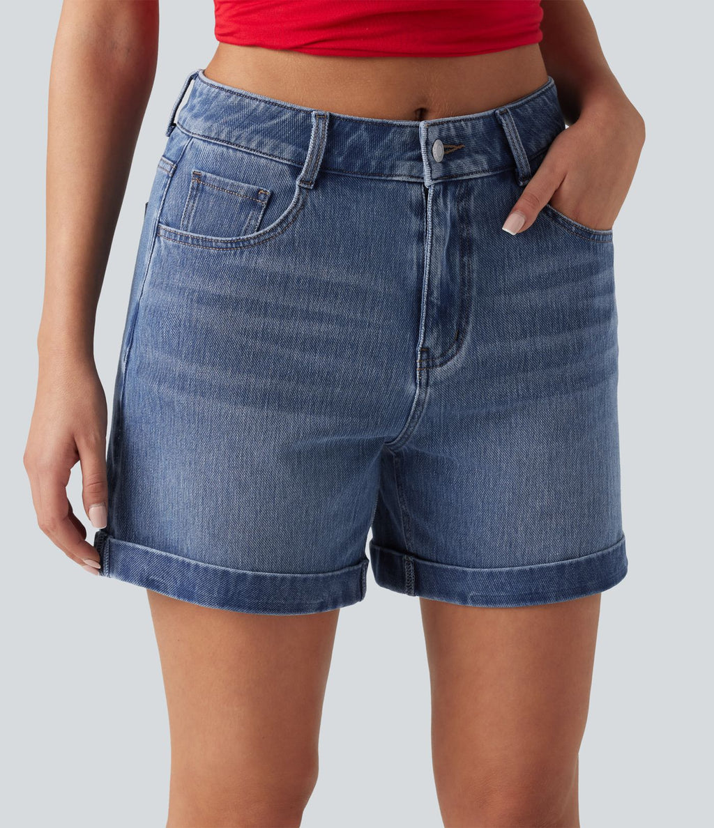 Halara Flex™ Short en denim taille mi-haute ourlet retroussé 12,5 cm avec poches