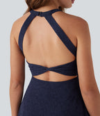 Robe-short 2-en-1 mini de danse active avec dos nu, détail torsadé, dentelle et poches-Easy Peasy